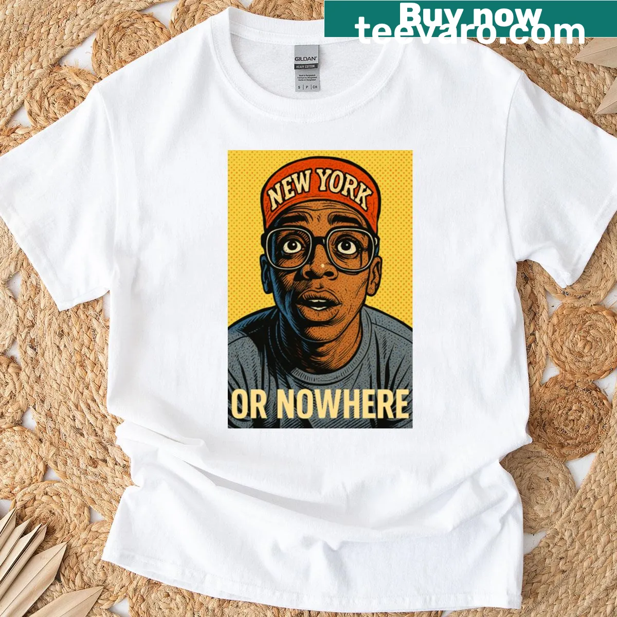 Playful illustration of Mars Blockmon with Knicks theme on a t-shirt — on a men's t-shirt
