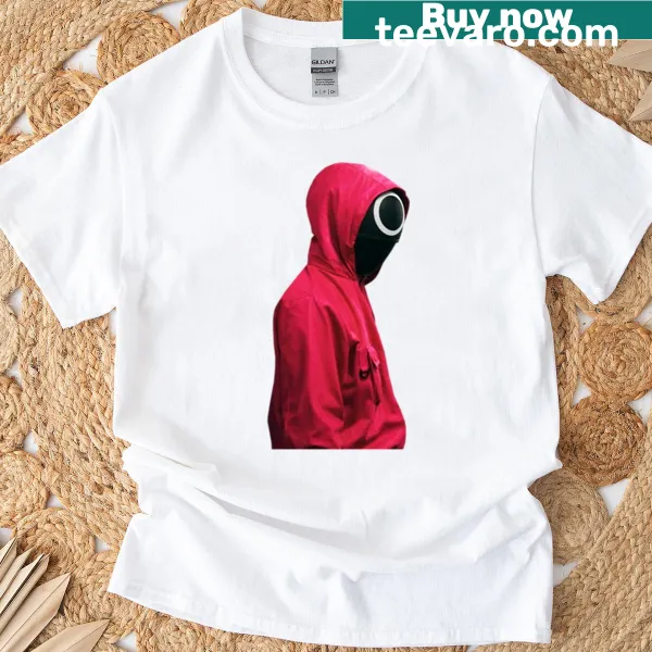 Cartoon graphic of a masked enforcer on a gaming t-shirt