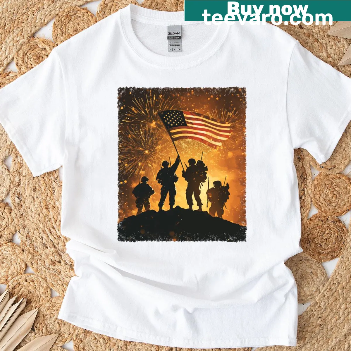 Patriotic fireworks graphic on a 4th of July t-shirt — on a men's t-shirt
