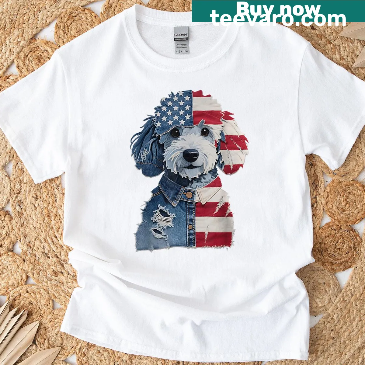 Dog pattern design for Independence Day T-shirt — on a men's t-shirt