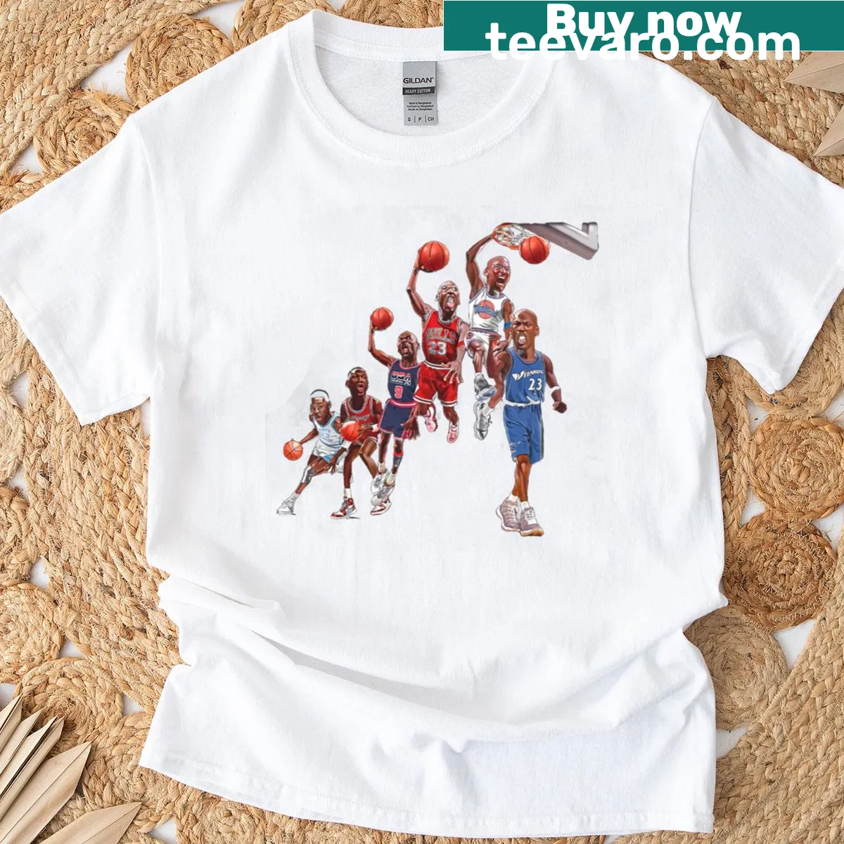 Illustrative T-shirt showcasing Michael Jordan's evolution as a basketball player — on a men's t-shirt