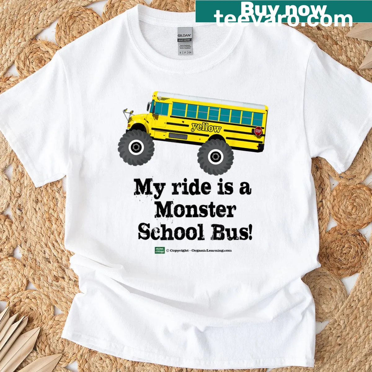 Illustration of a monster school bus on a fun T-shirt — on a men's t-shirt