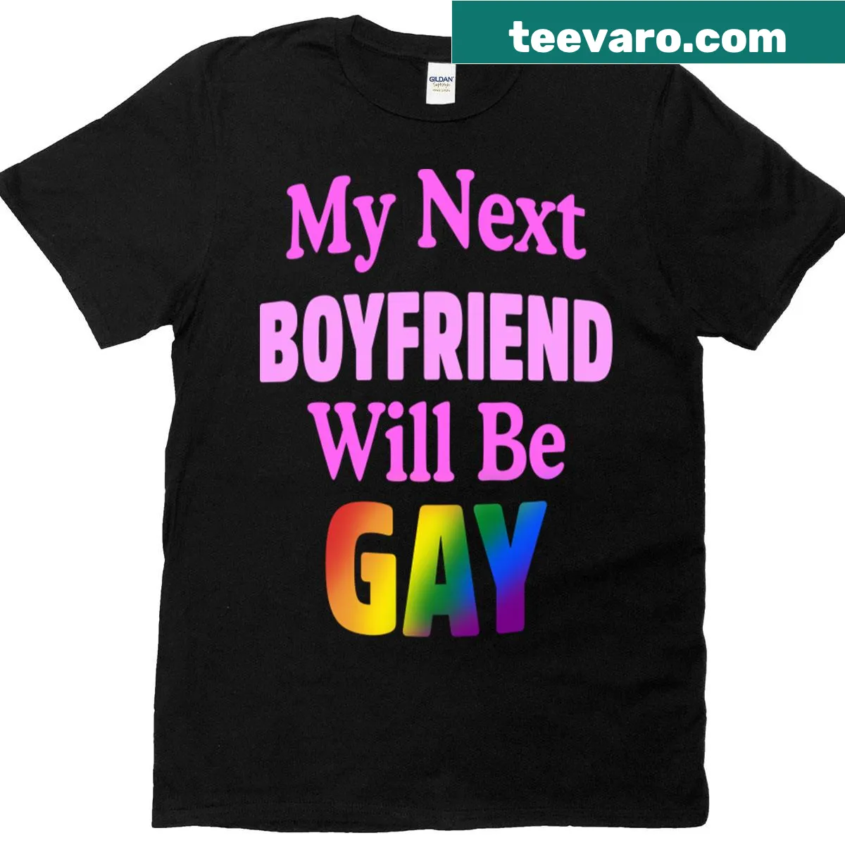 T-shirt with humorous LGBTQ pride flag design — on a men's t-shirt