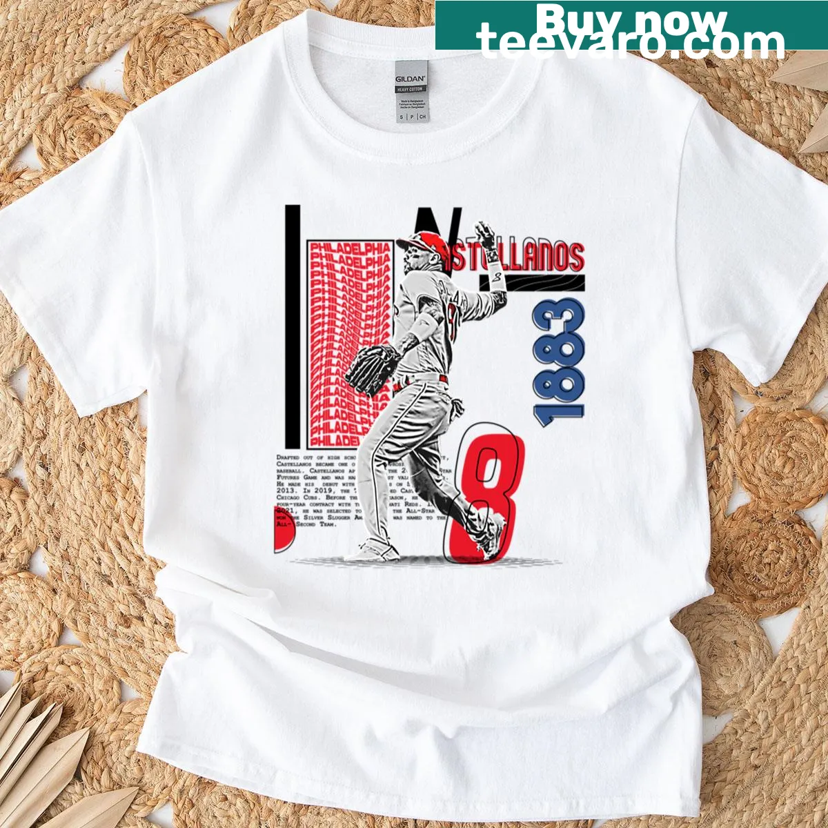 T-shirt featuring a design celebrating baseball player N Castellanos — on a men's t-shirt