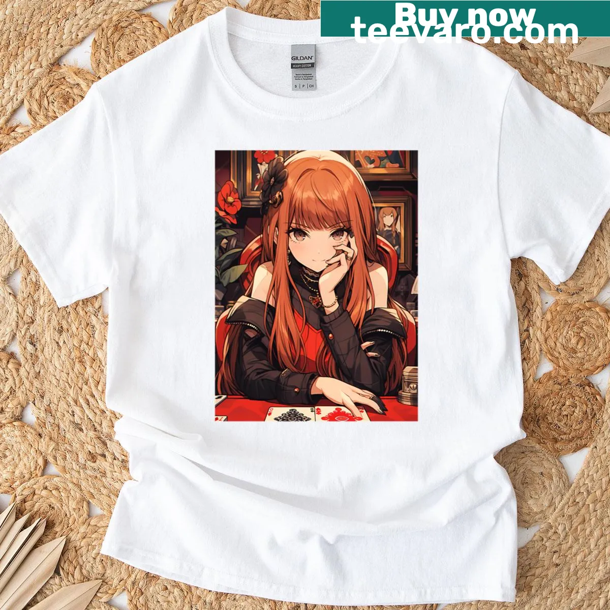 Oversized T-shirt featuring Futaba Sakura from Persona 5 in silhouette style — on a men's t-shirt