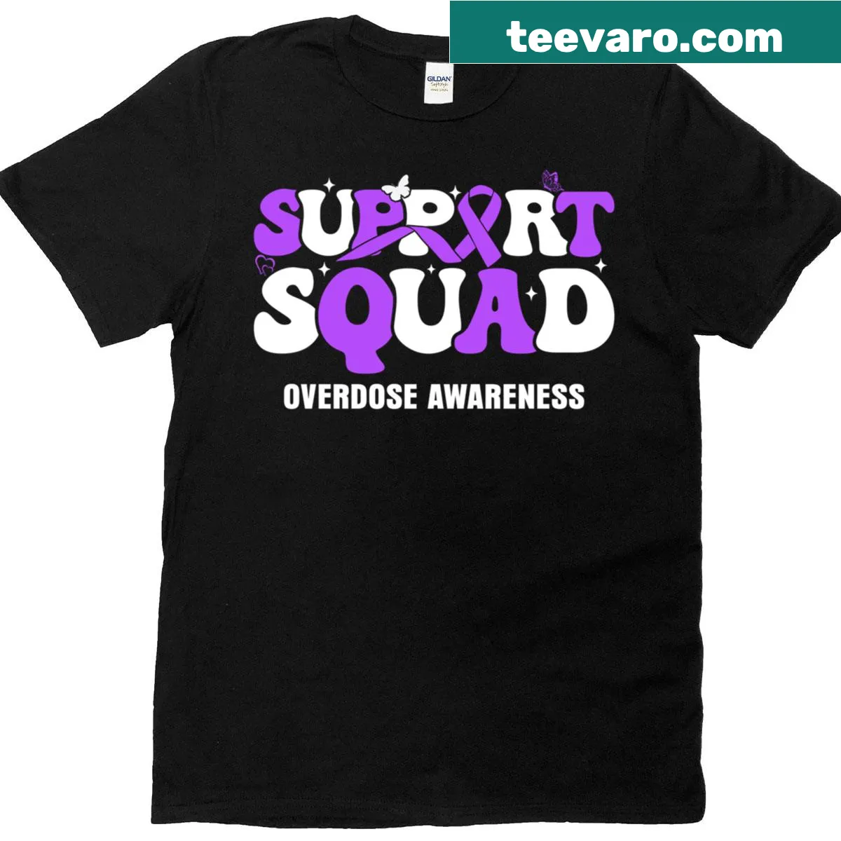 Purple ribbon design for Overdose Awareness Month on a t-shirt — on a men's t-shirt