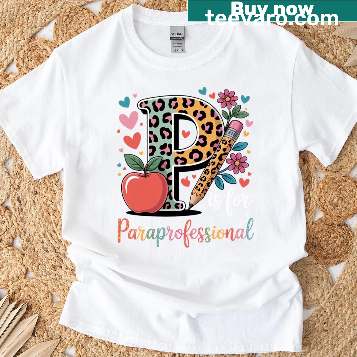 T-shirt with 'P Is For Paraprofessional' and whimsical illustrations — on a men's t-shirt