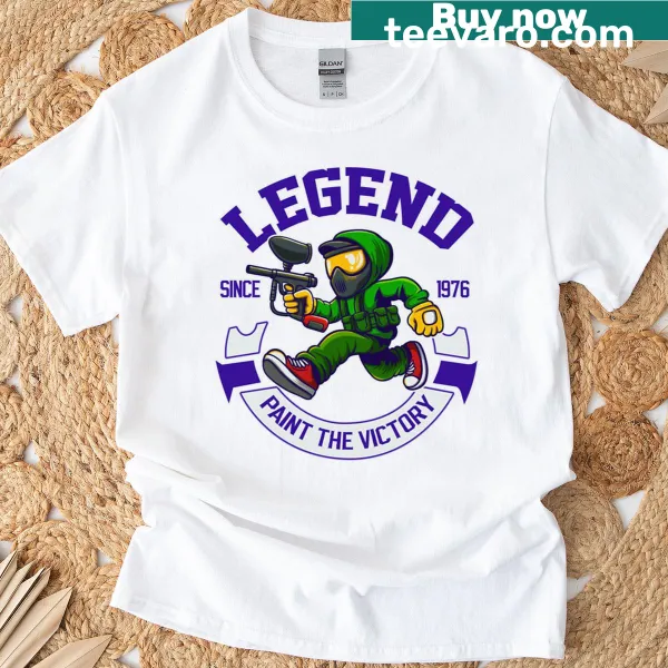 Bold graphic design celebrating paintball legends on a T-shirt.