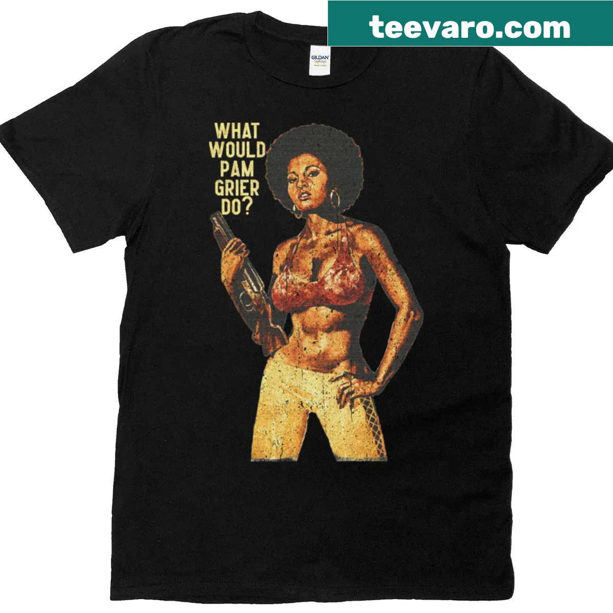 T-shirt featuring Pam Grier inspired comic art — on a men's t-shirt