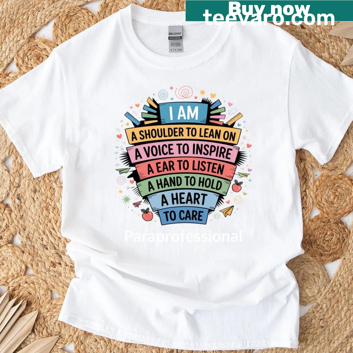 Heartfelt paraeducator t-shirt celebrating care and support in education. — on a men's t-shirt