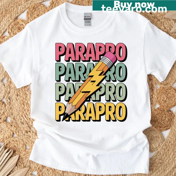Illustration of a pencil and lightning bolt on a paraprofessional t-shirt