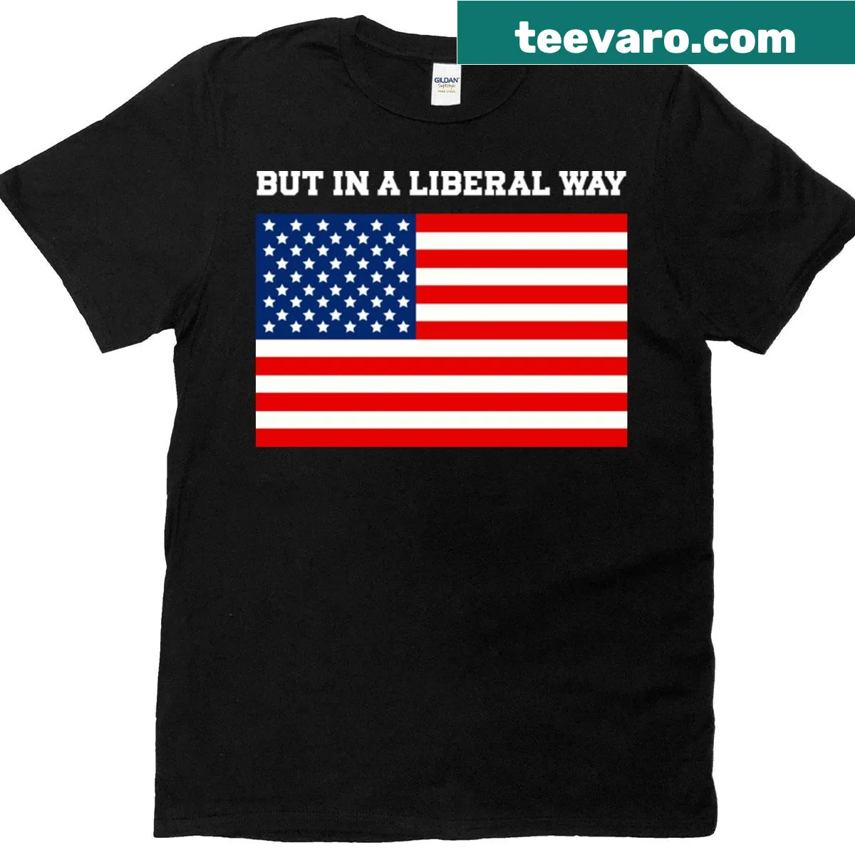 T-shirt with American flag and political statement for liberals — on a men's t-shirt