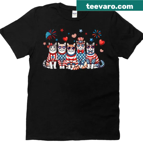 Adorable illustration of cats in a patriotic theme on a t-shirt