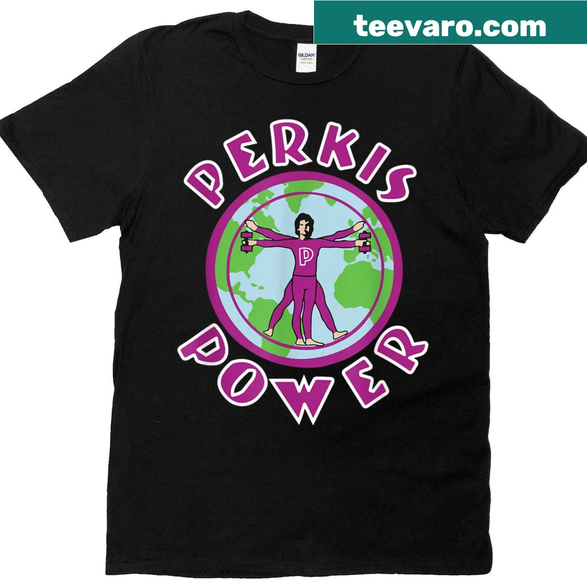 Playful fitness T-shirt with 'Perkis Power' text — on a men's t-shirt