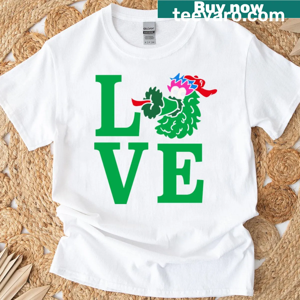 Philadelphia baseball T-shirt featuring a heart graphic — on a men's t-shirt