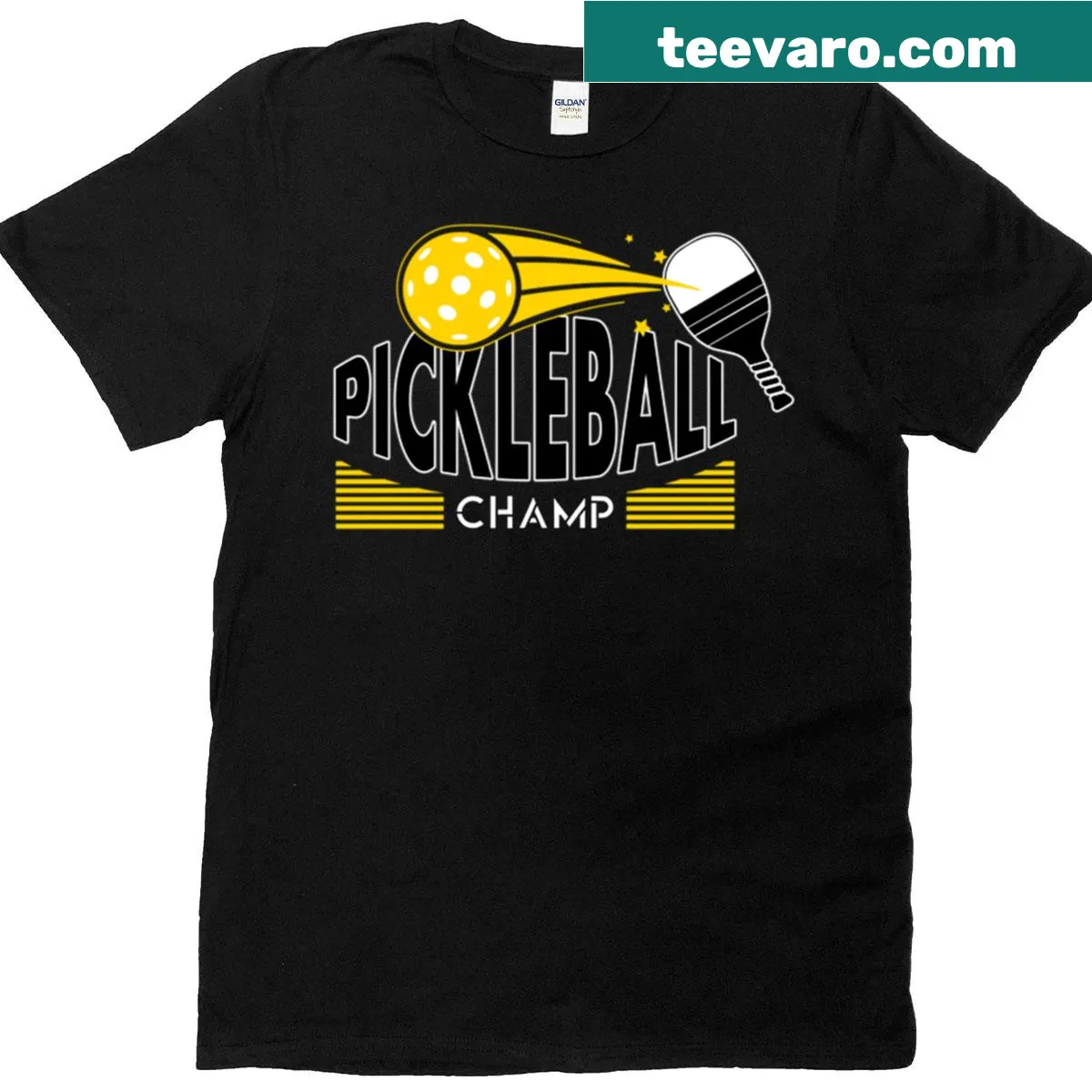 Pickleball Champ T-shirt featuring a paddle graphic and playful text — on a men's t-shirt