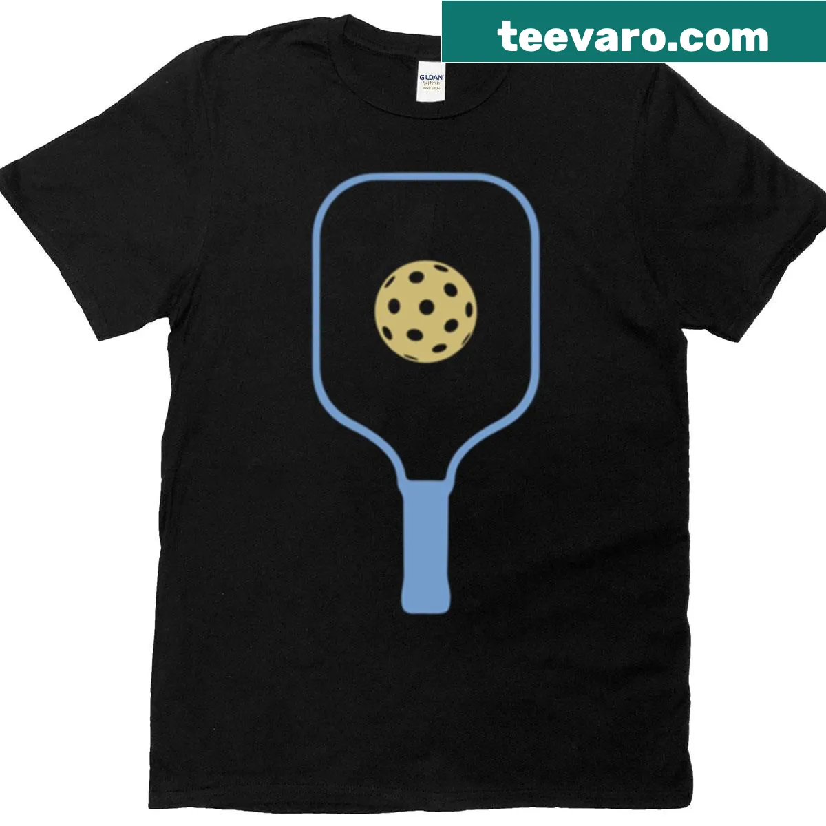 Minimalist pickleball paddle graphic t-shirt — on a men's t-shirt