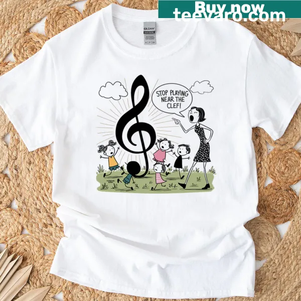 Oversized t-shirt with playful musical clef illustrations