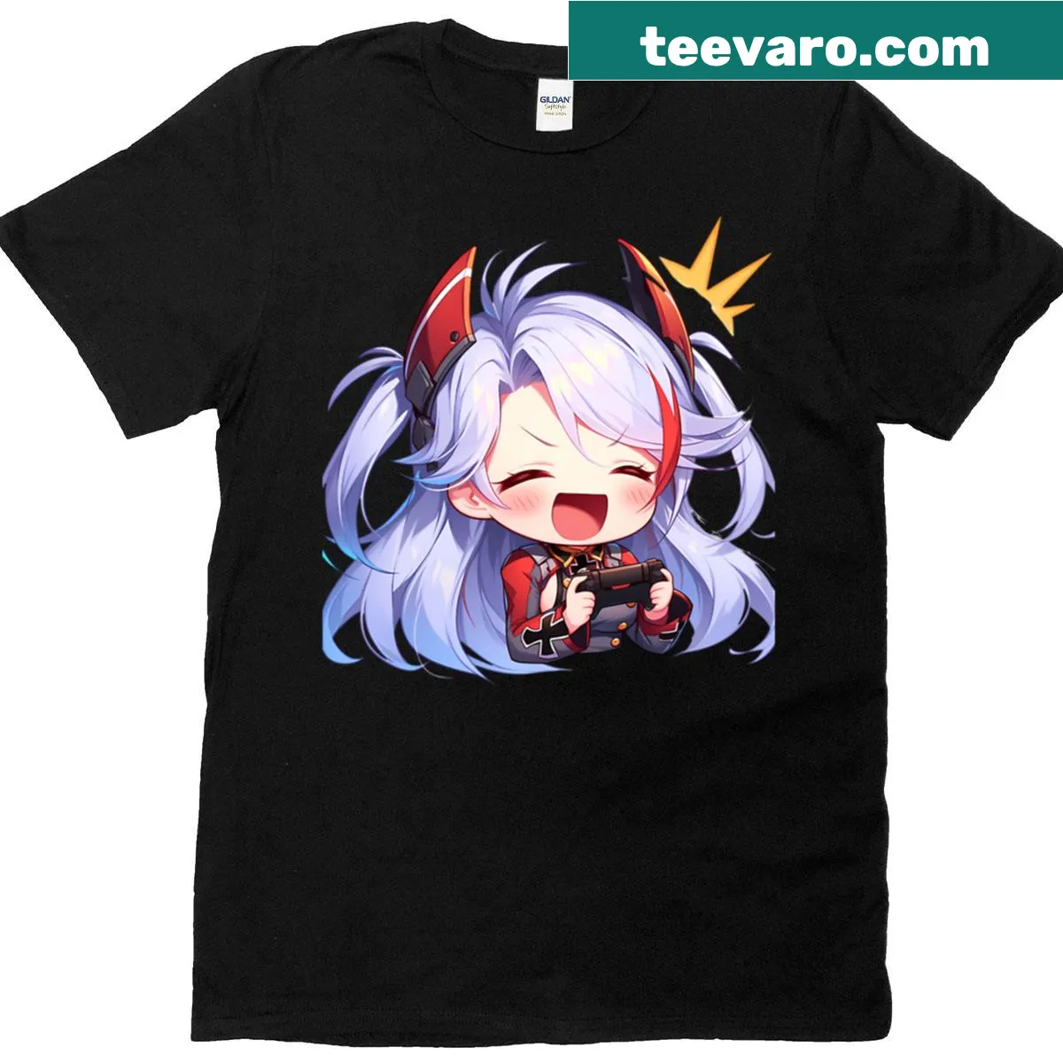 Chibi Prinz Eugen T-shirt from Azur Lane anime — on a men's t-shirt
