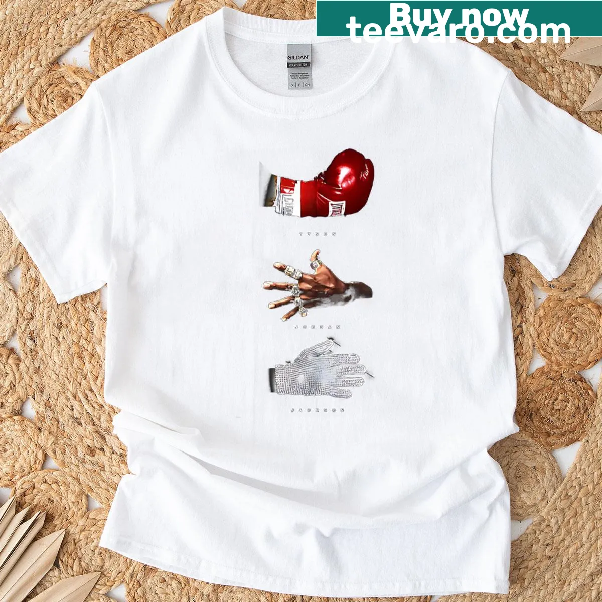 Illustrated boxing t-shirt featuring Mike Tyson and Muhammad Ali — on a men's t-shirt