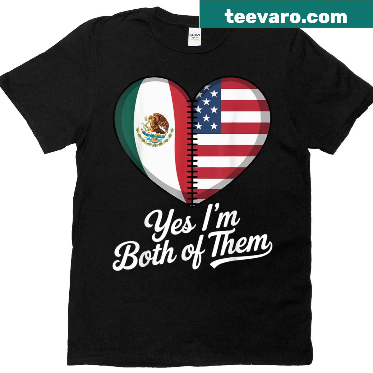 T-shirt celebrating dual American and Mexican heritage with bold text — on a men's t-shirt