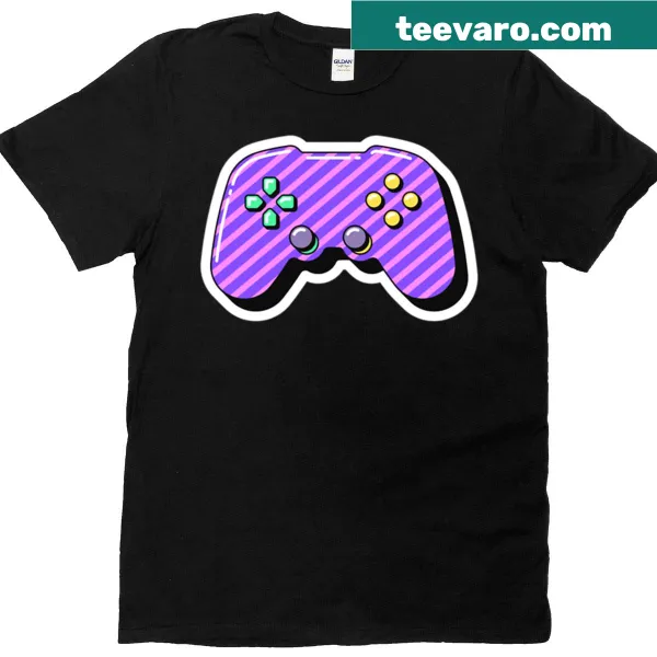 Pop art T-shirt with a gamepad and striped pattern