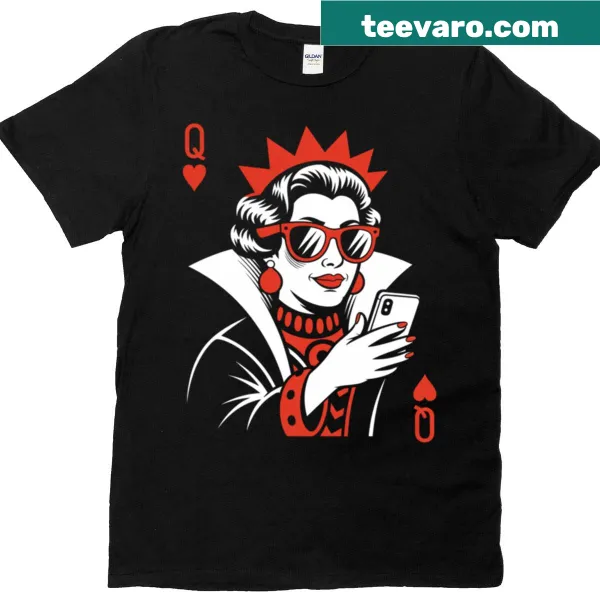 Playful Queen of Hearts remix graphic on a T-shirt