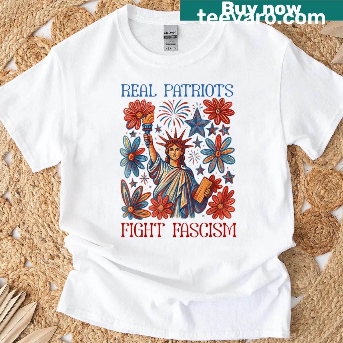 Funny floral T-shirt for women with an anti-fascism message — on a men's t-shirt