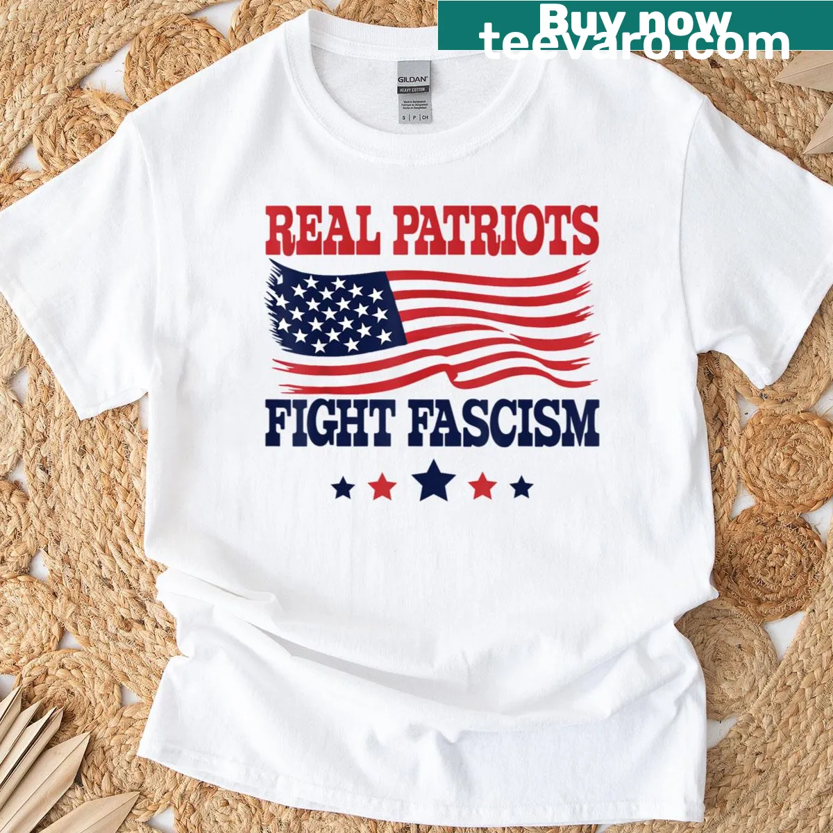 Bold patriotic T-shirt opposing oppression in America — on a men's t-shirt