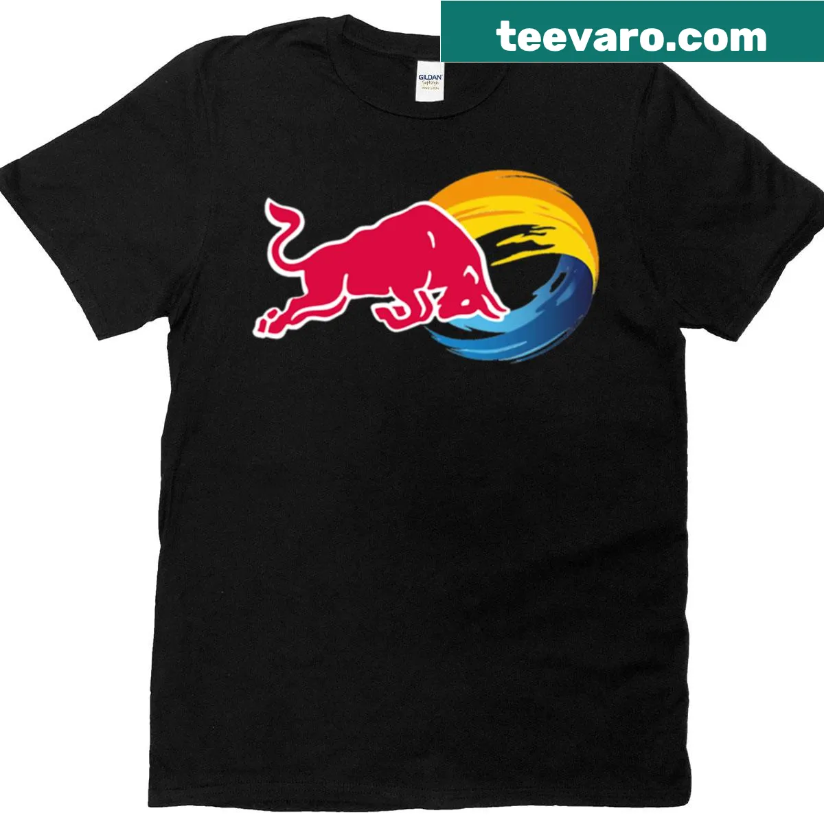 Dynamic graphic of the Red Bull logo for energetic lifestyles — on a men's t-shirt