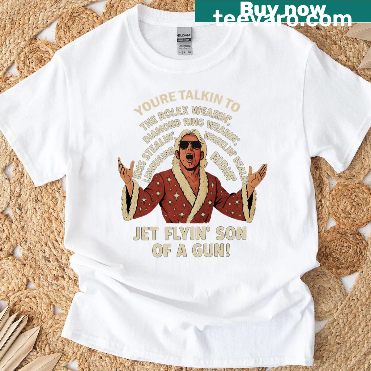 Ric Flair Woooo graphic T-shirt featuring wrestling legend design — on a men's t-shirt