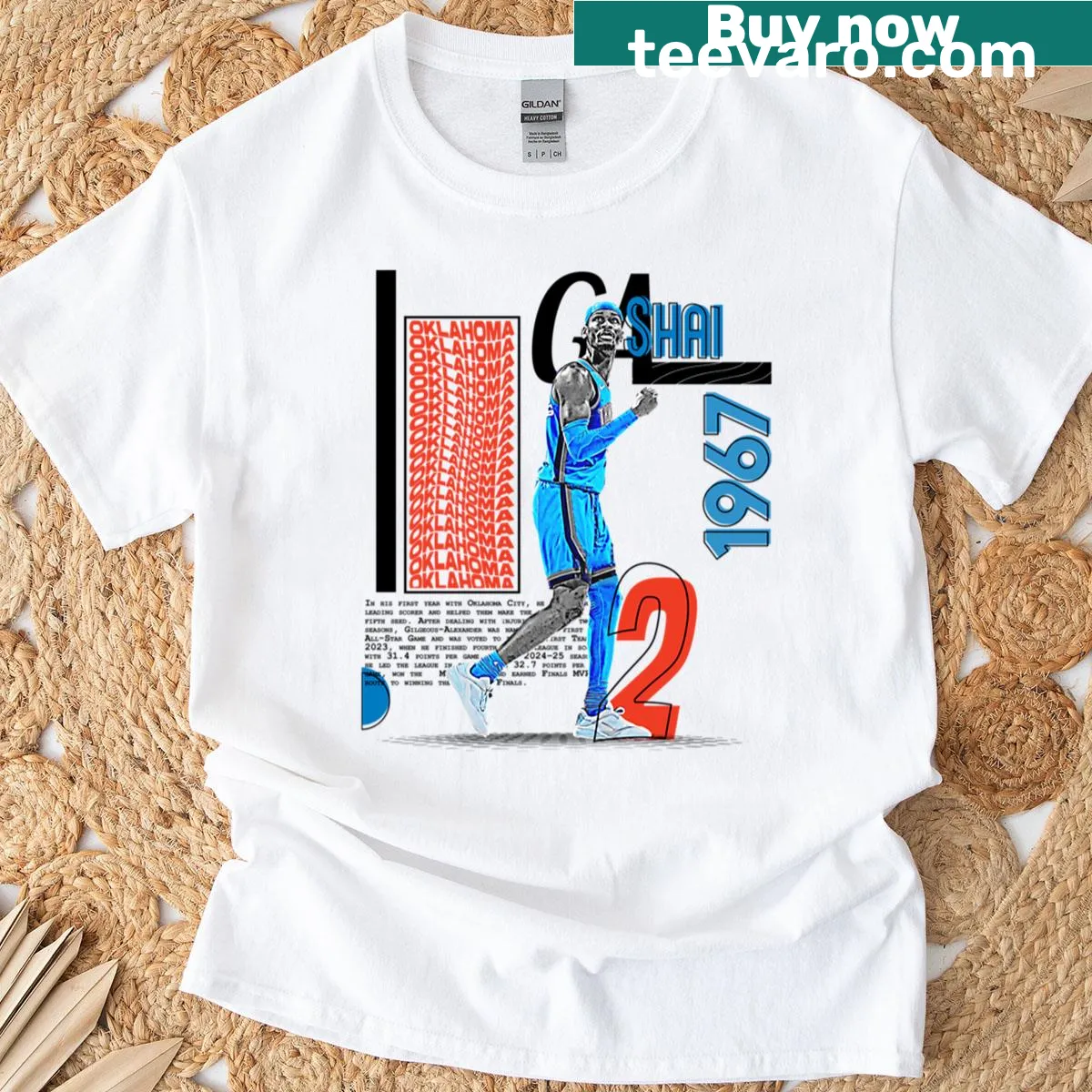Illustration of basketball player S Gilgeous-Alexander on a t-shirt — on a men's t-shirt