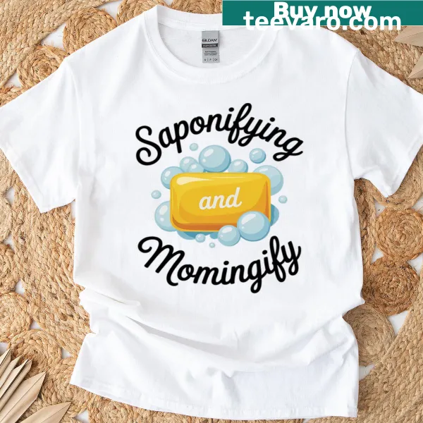Charming T-shirt celebrating soap making with playful text