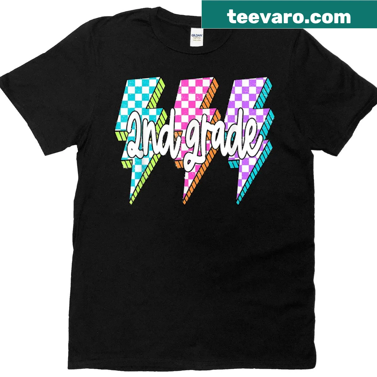 Retro lightning bolt design on a teacher t-shirt for second graders — on a men's t-shirt