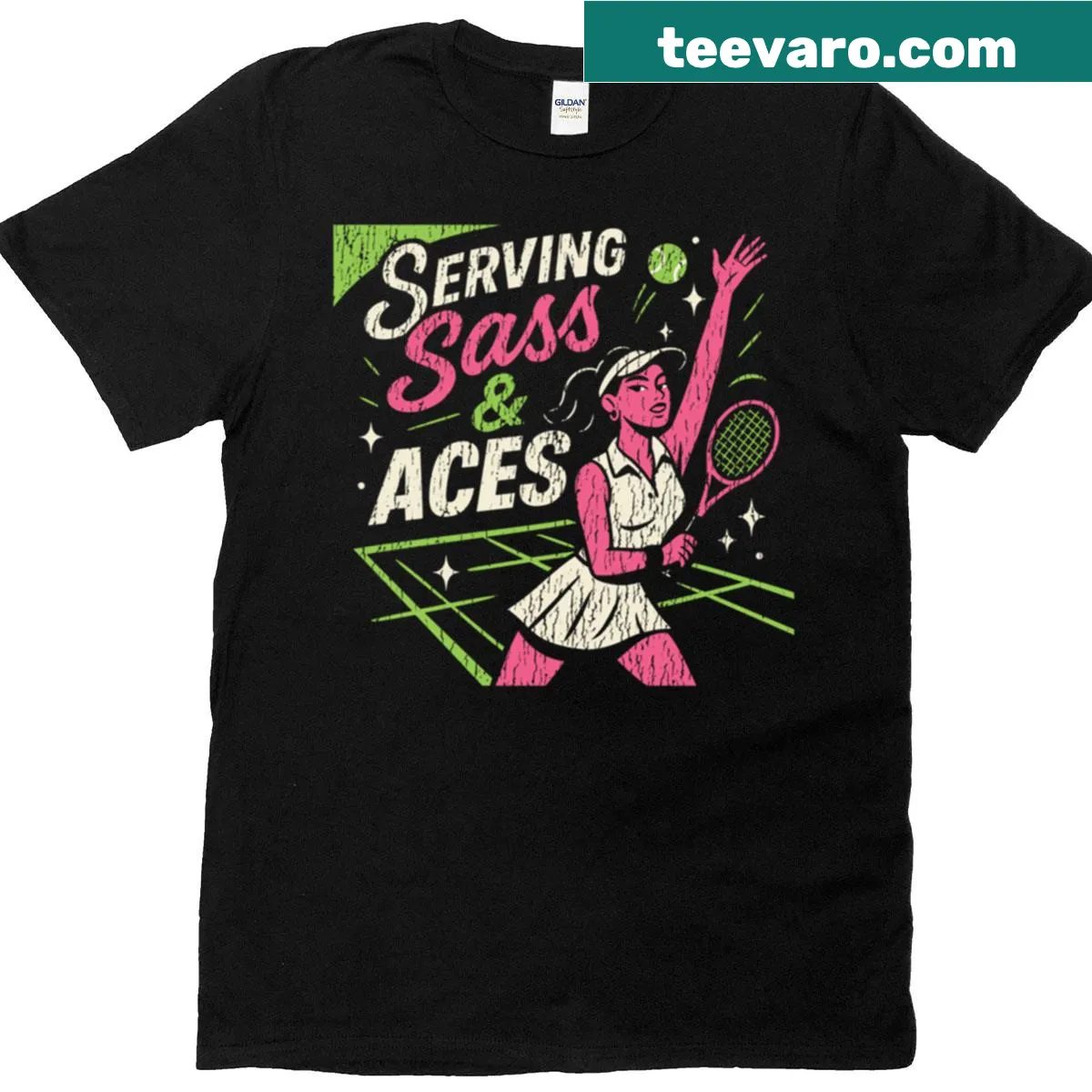 Sassy tennis-themed T-shirt for women with playful typography — on a men's t-shirt