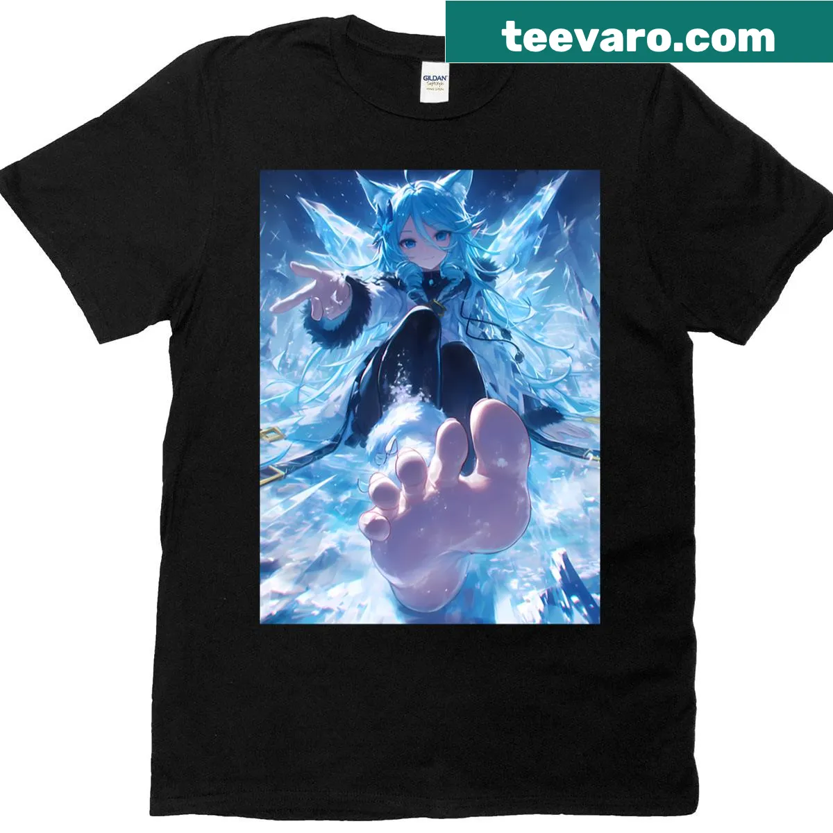 Cute game girl cartoon T-shirt with ice and cat ears for kids — on a men's t-shirt