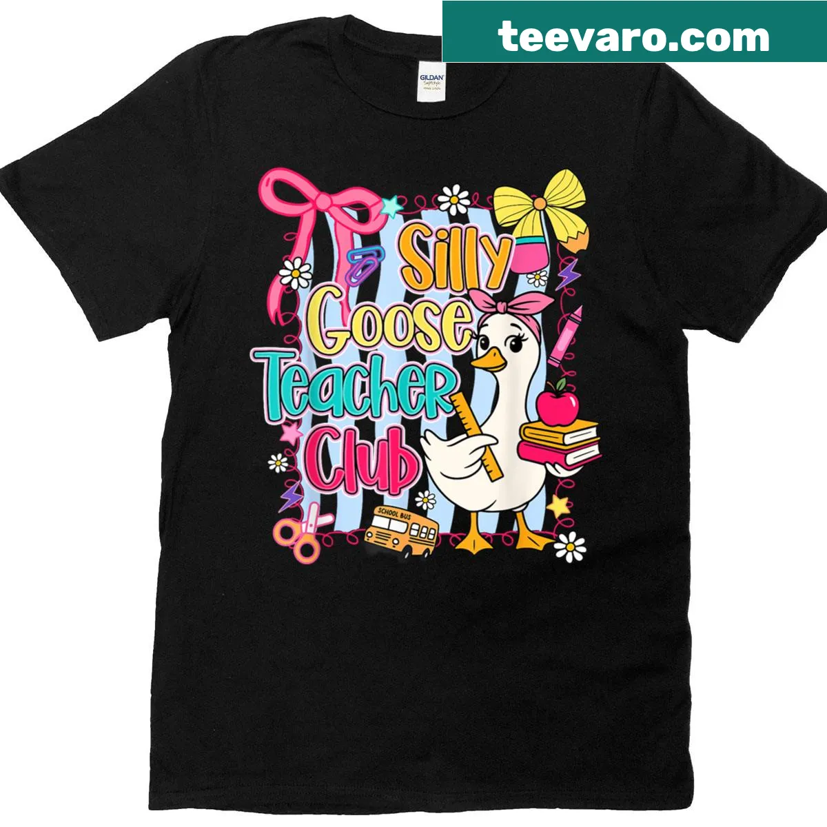 Cute T-shirt with a silly goose illustration for teachers. — on a men's t-shirt