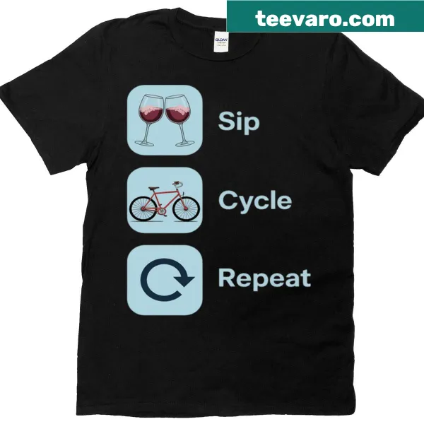 Typographic design with 'Sip Cycle Repeat' slogan on cycling shirt