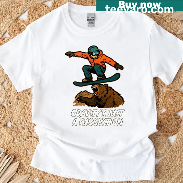 Dynamic snowboarder graphic on a freestyle t-shirt