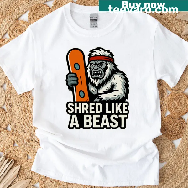 Powerful snowboarder graphic on a snowboarding-themed T-shirt