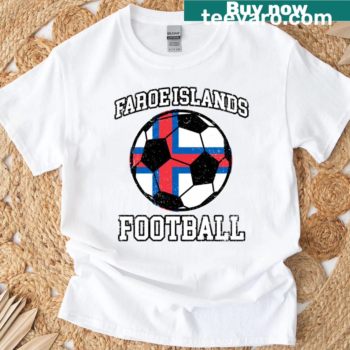 Soccer ball illustration T-shirt for Faroe Islands soccer fans — on a men's t-shirt