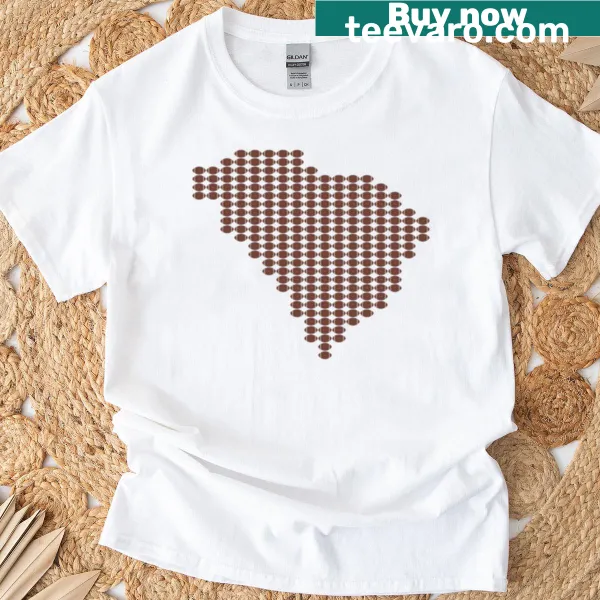 Football graphic representing South Carolina on an oversized T-shirt