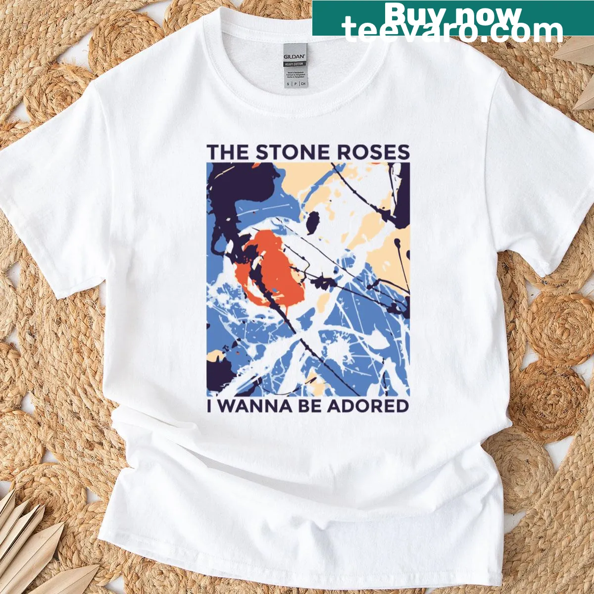 T-shirt featuring the Stone Roses I Wanna Be Adored graphic — on a men's t-shirt