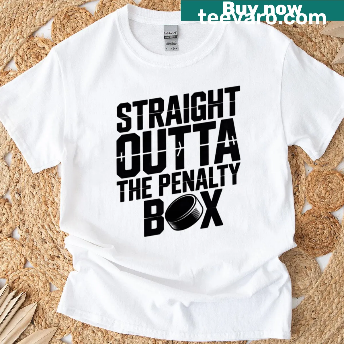 Funny hockey t-shirt with 'Straight Outta The Penalty Box' and ice rink humor — on a men's t-shirt