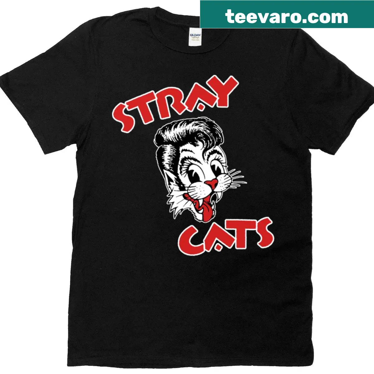 Stray Cats Band T-shirt with playful graphics and fun text — on a men's t-shirt