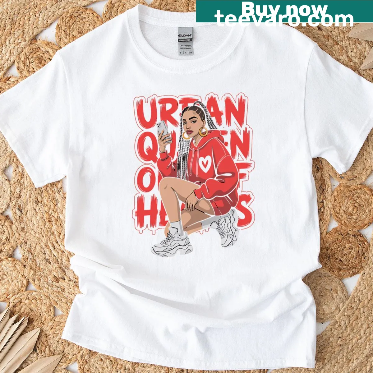 Oversized Queen of Hearts T-shirt showcasing a bold graphic design — on a men's t-shirt