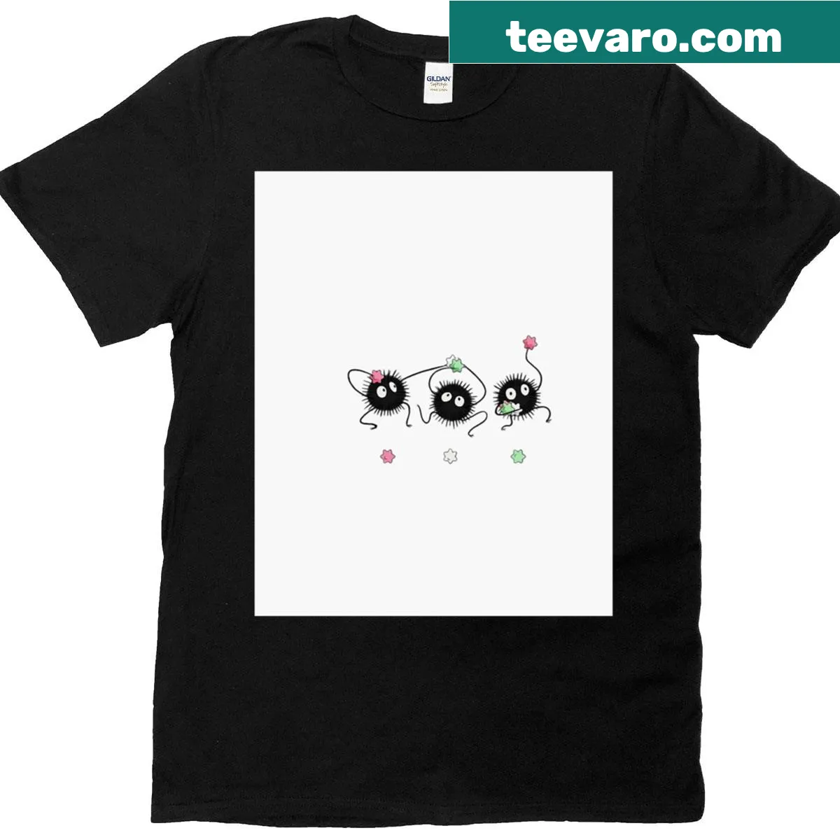 Minimalist graphic t-shirt featuring Susuwatari Soot Sprites — on a men's t-shirt