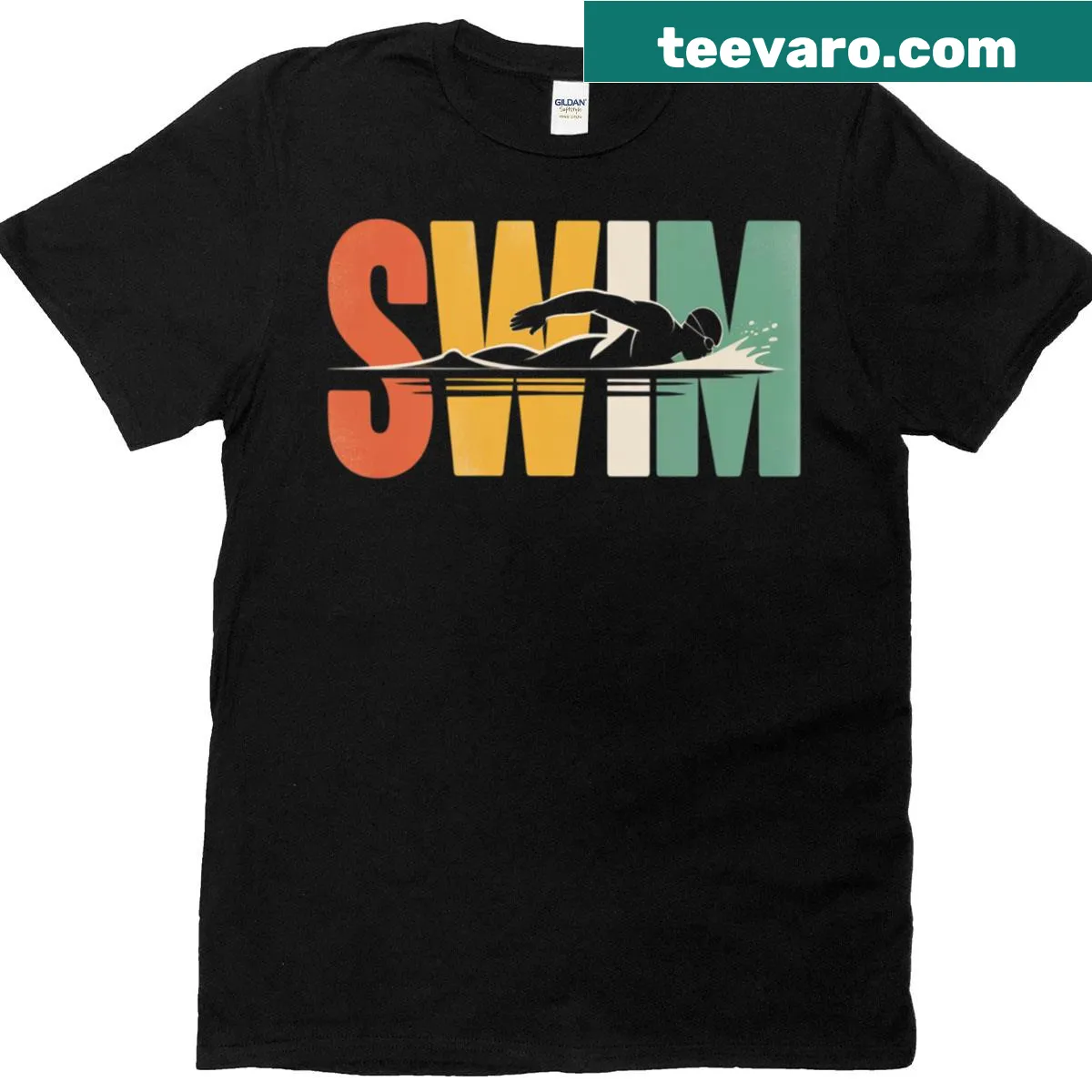 Swimming t-shirt featuring illustrations of various swim strokes — on a men's t-shirt