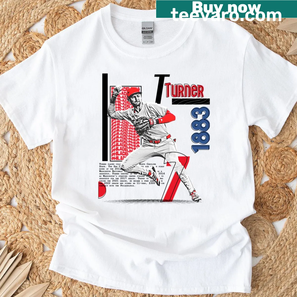 Minimalist typography design of T Turner baseball player on a T-shirt — on a men's t-shirt
