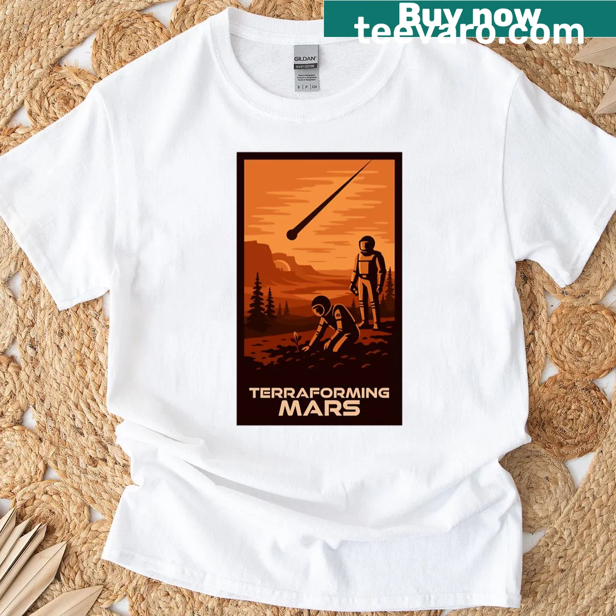 Illustration of terraforming Mars on a T-shirt — on a men's t-shirt